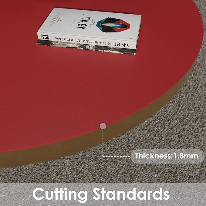 Round Table Pad, 1.8mm Thick, Dia.24 Inch, Leather Table Cover, Table Protector (Dia.24, Black+Wine Red)