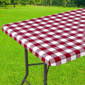 Smiry Rectangle Picnic Table Cloth, Elastic Waterproof Fitted Vinyl Tablecloths, Flannel Backed Buffalo Plaid Table Covers for Dining, Camping, Outdoor (Burgundy and White, 30" x 48")