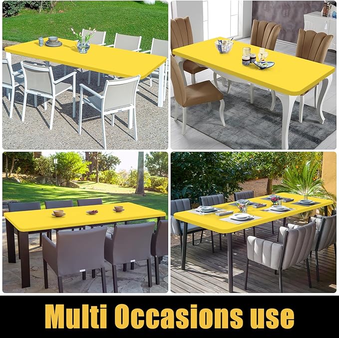 Smiry Rectangle Picnic Table Cloth, Waterproof Elastic Fitted Tablecloths for 8 Foot Tables, Washable Polyester Table Cover for Camping, Indoor and Outdoor (Yellow, 30"x96")