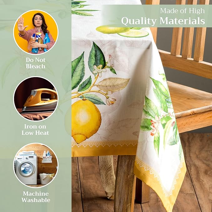 Maison d' Hermine Table Cloth Square Table 100% Cotton 54 x 54 Inches Tablecloth Reusable Decorative for Dining Room Farmhouse Home Valentines Day Decorations Spring Summer - Limoncello