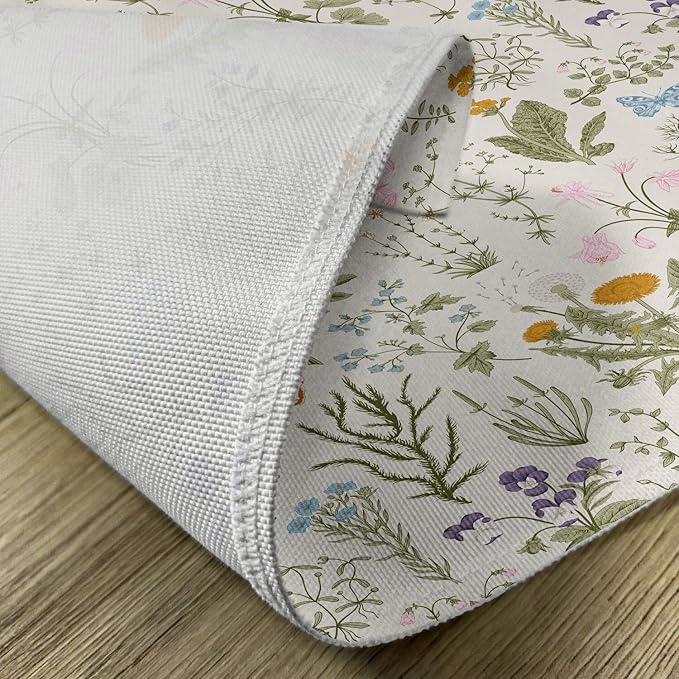 Ambesonne Floral Place Mats Set of 4, Vintage Garden Plants Herbs Flowers Botanical Classic Design Art, Washable Fabric Placemats for Dining Table, Standard Size, Reseda Green Beige