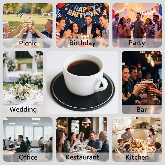 Custom Personalized Leather Coasters - Set of 6 | DIY Name, Photo, or Logo Coasters for Coffee Table, Bar, Beer, Wine | Ideal Housewarming Gift,Brown
