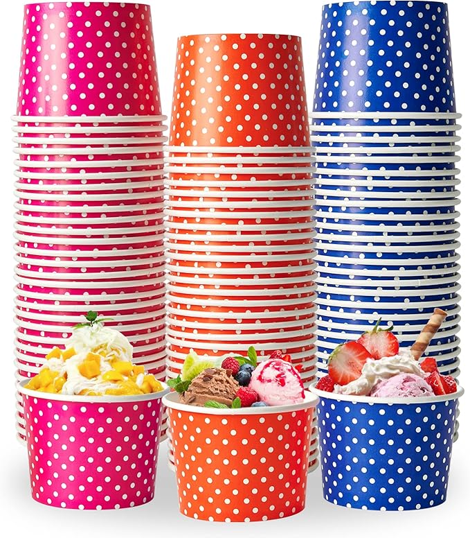 LITOPAK 120 Pack 12 oz Ice Cream Cups, Disposable Dessert Cups for Cold or Hot Food, Coloured Paper Dessert Bowls for Soups, Sundaes, and Ice Cream