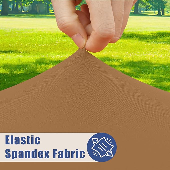 Round Spandex Tablecloth, Elastic Fitted Waterproof Tablecloths for 25"-30" Tables, Stretch Washable Picnic Table Cover for Camping, Dining, Indoor and Outdoor,Brown