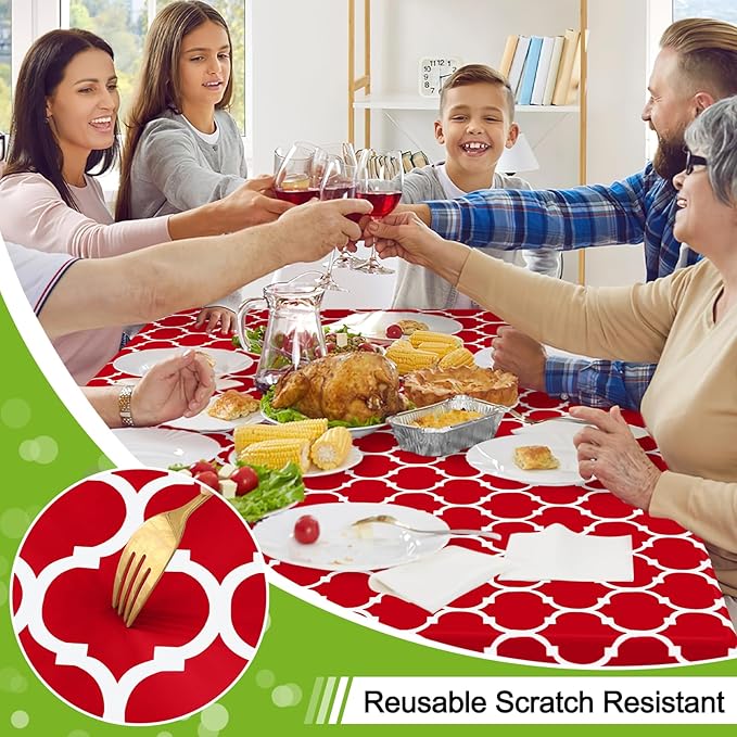 Smiry Square Table Cloth, Waterproof Vinyl Tablecloth with Flannel Backing for Square Tables, Wipeable Spillproof Plastic Tablecloths for Dining, Camping, Indoor and Outdoor (54"x54", Red)