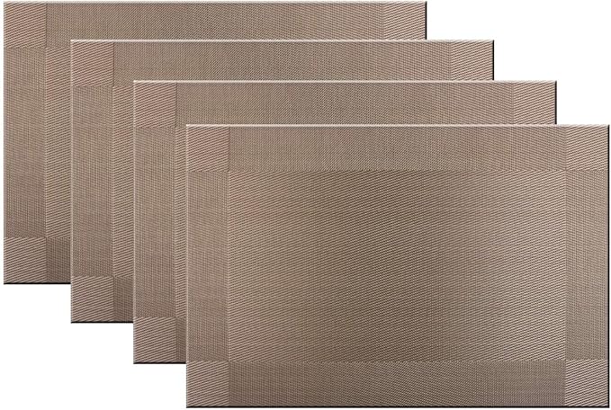 Placemats Washable PVC Placemats Plastic Wipe Clean for Kitchen Table Stain-resistand Woven Vinyl Wine Table Mats 12x18 inches Set of 4（Champagne）