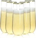 24 Pack 9 oz Stemless Plastic Champagne Flutes, Clear Disposable Champagne Glasses Gold Rim, Shatterproof and BPA-Free Drinkware for Party & Graduation & Wedding
