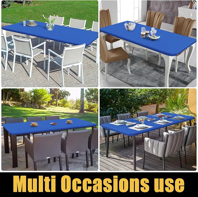 Smiry Rectangle Picnic Table Cloth, Waterproof Elastic Fitted Tablecloths for 6 Foot Tables, Washable Polyester Table Cover for Camping, Indoor and Outdoor (Blue, 36"x72")