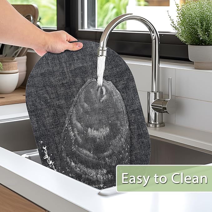 Placemats Set of 12 Washable, Heat Resistant Table Placemats Wipeable Faux Leather Oval Place Mats Non Slip, Waterproof Oval Table Mats for Indoor Outdoor, Charcoal