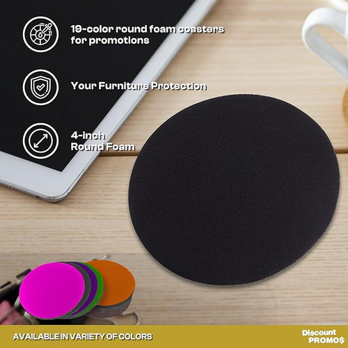 10 Round Foam Bud Coasters Pack, 4 inch - PU Foam, Party Favor - Black