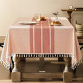 ZeeMart Contrast Linen Table Cloth Rectangle Table Cloths 60x84 Inch Orange, Farmhouse Style Heavy Weight Burnt Orange Fall Tablecloth, Water Resistant Burlap Tablecloths