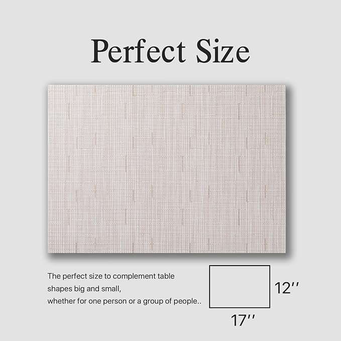 Placemats Set of 4 - Easy Clean Woven Vinyl Placemats for Dining Table, Indoor/Outdoor Place Mats, Washable PVC Table Mats （Pale Beige）