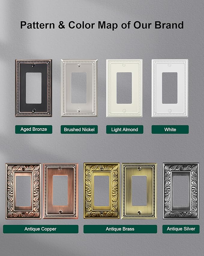 4-Pack Decorator Outlet Cover Plate, Decorative Switch Plates and Outlet Covers, Pure White Metal Wall Plates for Electrical Outlets, Receptacle, GFCI Outlet, Dimmer Switch