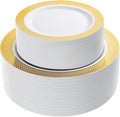 I00000 102 Pcs Gold Plastic Plates, Disposable Party Plates Include 51 Gold Dinner Plate 10.25’’ and 51 Disposable Dessert Plate 7.5’’ Perfect for Party & Wedding