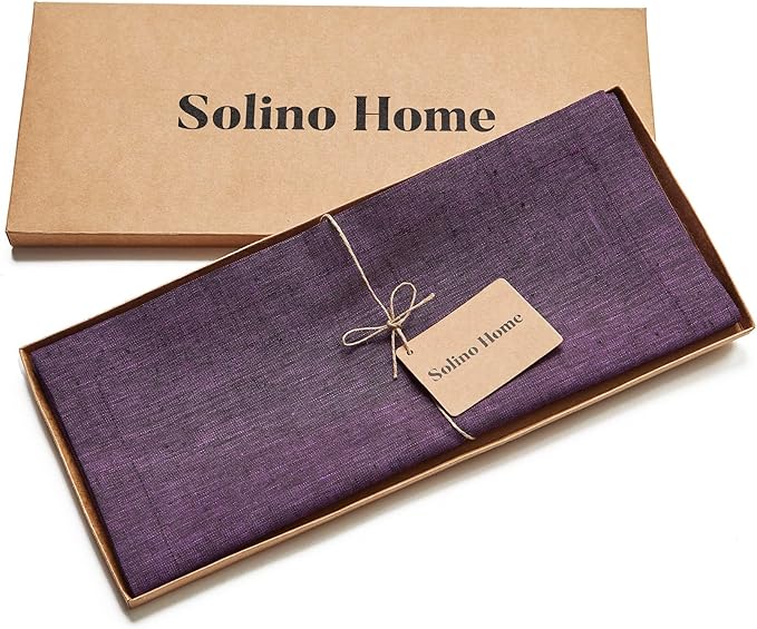 Solino Home Linen Table Runner 36 Inches - 100% Pure Linen Grape Table Runner 14 x 36 Inch Ideal for Dresser and Coffee Tables - Winter, Spring, Easter, Valentines - Athena