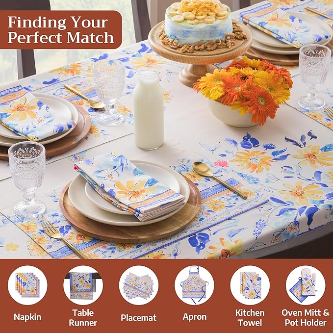Maison d' Hermine Table Cloth Square Table 100% Cotton 60 x 60 Inches Tablecloth Reusable Decorative for Dining Room Farmhouse Home Valentines Day Decorations Spring Summer - Girassol