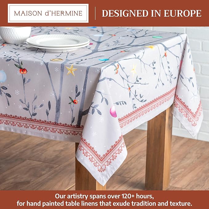 Maison d' Hermine Table Cloth Rectangle Table 100% Cotton 60 x 90 Inches Fall Tablecloth Reusable Everyday Use for Thanksgiving Christmas Decorations Dining Farmhouse Party (Fairy Christmas)