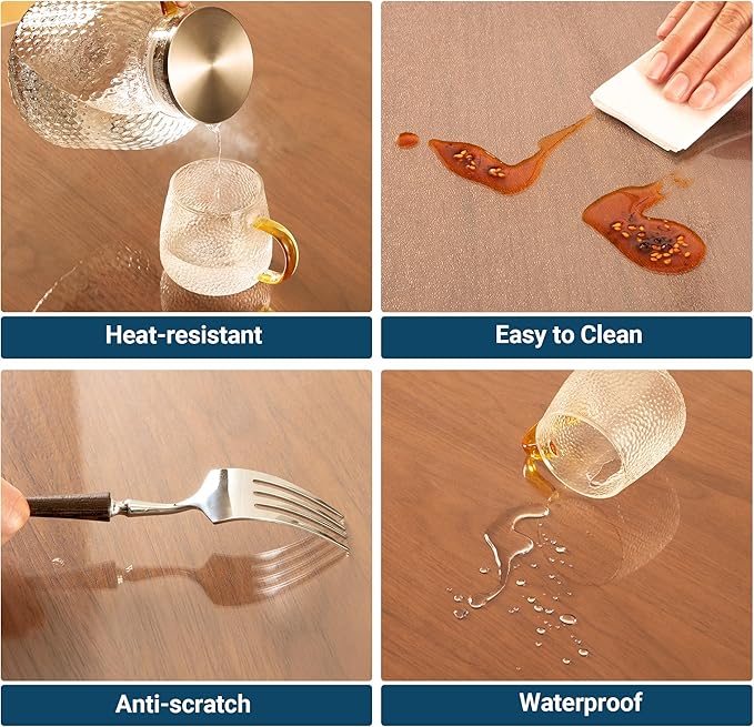 Clear Table Cover Protector Rectangle 36 x 72 Inch, 1.5mm Transparent Plastic Table Protector Waterproof, Anti-Scratch Clear Desk Mat for Office Desktop Dresser Dining Table, FDA Compliant