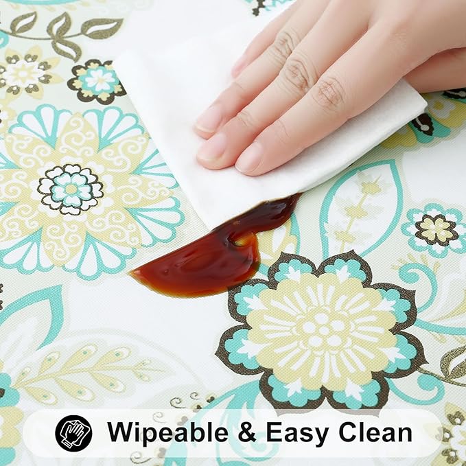 Smiry Rectangle Table Cloth Cover, Waterproof Elastic Fitted Picnic Tablecloth for 4 Foot Tables, Wipeable Flannel Backed Vinyl Tablecloths for Camping, Dining, Outdoor (Teal & White, 24" x 48")