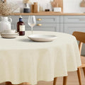 JIUZHEN Faux Linen Round Tablecloths 84 inch, Decorative Wrinkle Free Texture Rustic Circle Table Cloth Cover for Kitchen, Dining, Party, Wedding, Outdoor Use (84 Inch Round,Champagne)