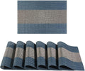 FAVE Placemats Set of 12 Indigo Blue Woven with Gray Placemats Durable and Wipeable Vinyl Place Mats Set 12 for Wedding, Banquet, Birthday, Party, Restaurant Decorations (Indigo Blue, 12"x18"-12PCS)