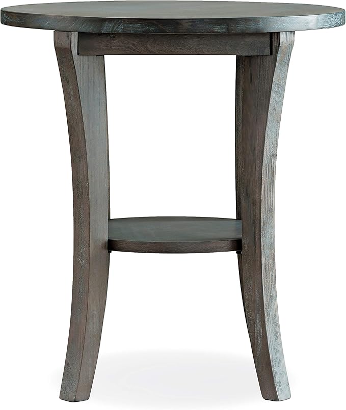 Leick Home 10302-RG Rustic Wire Brushed Driftwood Round Side Table with Shelf, Rustic Gray