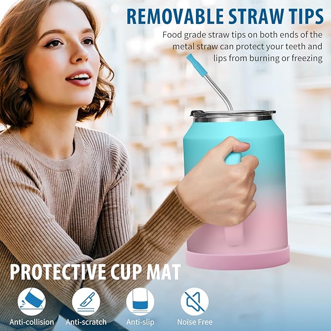 50oz Tumbler with Lid and Straw - Gulp, Protective Cup Mat, 50 oz Stainless Steel Coffee Mug for Travel Work, Double Wall Insulated Tumblers Metal Cups, Leak Proof Large Flask Jug Water Bottle