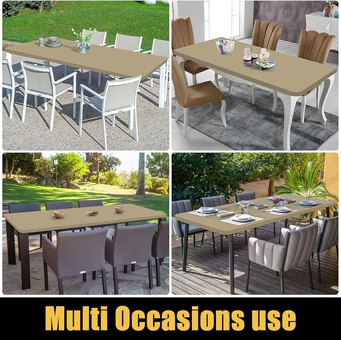 Smiry Rectangle Picnic Table Cloth, Waterproof Elastic Fitted Tablecloths for 5 Foot Tables, Washable Polyester Table Cover for Camping, Indoor and Outdoor (Taupe, 30"x60")