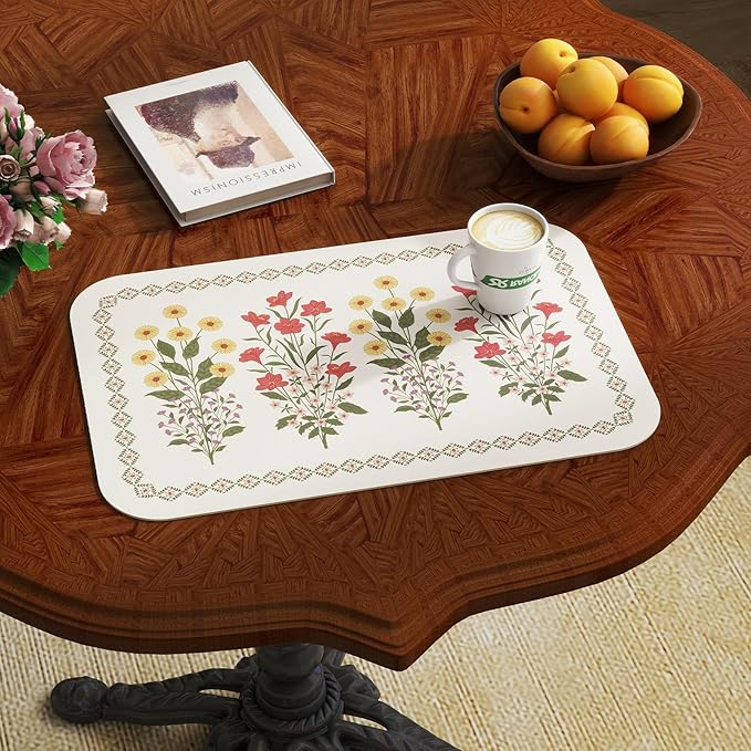 ISAENNE Design Rectangular PVC Placemats Set of 6,Colorful Floral Pattern Placemats, Waterproof and Heat-Resistant,Decoration for Kitchen, Dining, Party, Holiday,12"*17"