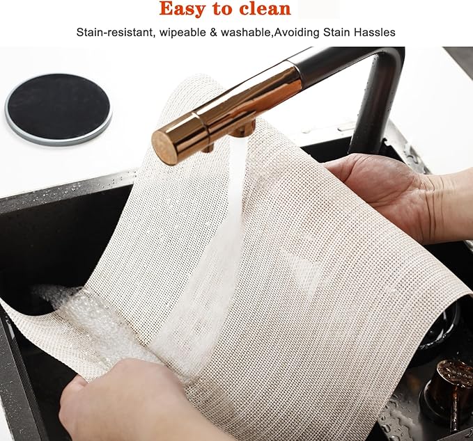 Placemats Set of 4,Washable,Heat and Stain Resistant Indoor/Outdoor Place mats,Vinyl Woven Non Slip Table Mats for Restaurant Table Protection,PVC Placemats(Beige White,4PCS)