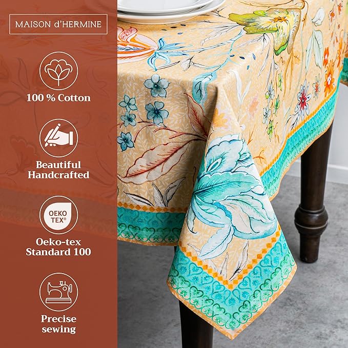 Maison d' Hermine Table Cloth Rectangle Table 100% Cotton 60 x 108 Inches Tablecloth Reusable Decorative for Dining Room Farmhouse Home Valentines Day Decorations Spring Summer - Luxury Loft - Peach