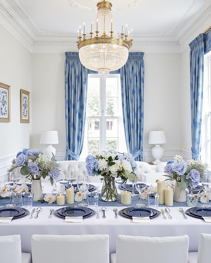 Hioasis 175pcs Blue and Silver Plastic Plates - Elegant Disposable Dinnerware Set Suitable for 25 Guests Include 10.25" Dinner & 7.5" Dessert Plates, Cutlery, Napkins, Cups for Party & Wedding