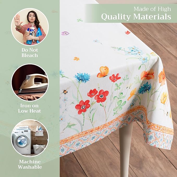 Maison d' Hermine Table Cloth Square Table 100% Cotton 54 x 54 Inches Tablecloth Reusable Decorative for Dining Room Farmhouse Home Valentines Day Decorations Spring Summer - Summer Whisper