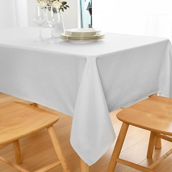 JIUZHEN Faux Linen Farmhouse Tablecloth Rectangular, Wrinkle Stain Resistant Table Cloth Rectangle Table Cover for Kitchen Dining, Holiday Party Dinner, White, 52 x 70 Inch