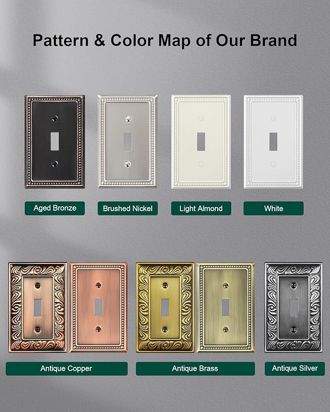 4-Pack Single Toggle Light Switch Cover Plate, Pearls Decorative Switch Plate Covers, Antique Copper 1 Gang Metal Wall Plate, Corrosion Resistant