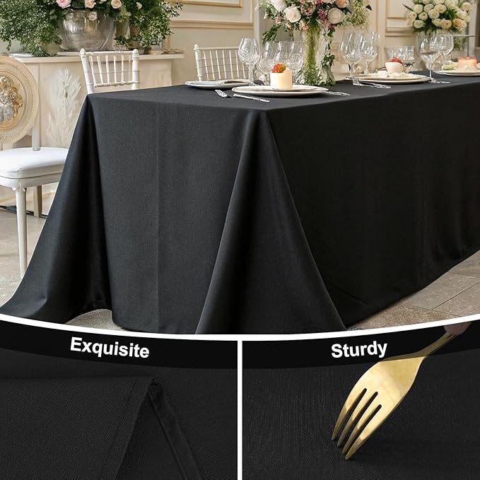 Smiry Rectangle Table Cloth, Waterproof Anti-Scratch Polyester Tablecloth, Decorative Washable Fabric Table Cover for Dining, Buffet, Parties and Outdoor, 54x78, Black