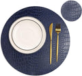 Round Leather Placemats for Round Tables Set of 6, Blue Table Place Mats and Coasters, Washable Easy to Care for Indoor Decor 13" Diameter
