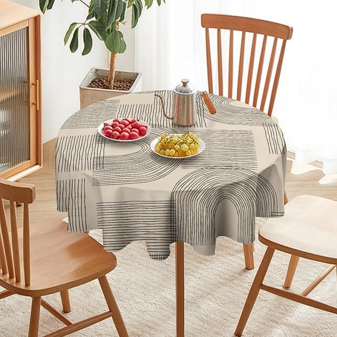 Boho Round Tablecloth, Mid Century Minimalist Abstract Aesthetic Modern Tablecloth for Home Party Dining Room Kitchen Decor 50Inch(127cm)