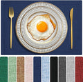 Cloth Placemats Set of 6, Cotton Linen Blend Machine Washable Double Layered Durable Place Mats Heat Resistant Placemats Wrinkle Free Thick Fabric Dining Table Mats (Navy Blue, 6)