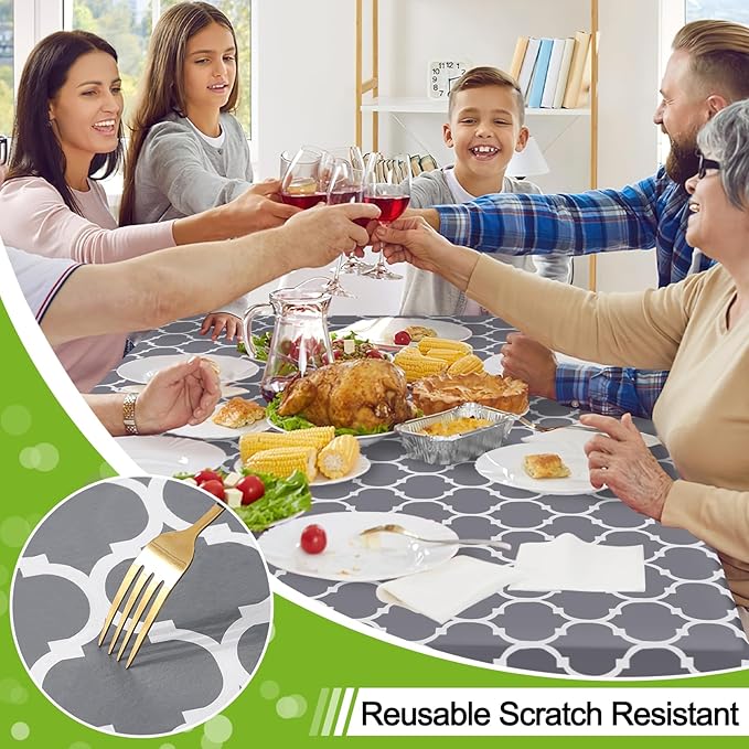 Smiry Rectangle Table Cloth, Waterproof Vinyl Tablecloths with Flannel Backing for Rectangle Tables, Wipeable Spillproof Plastic Tablecloth for Dining, Camping, Indoor and Outdoor (60"x144", Grey)