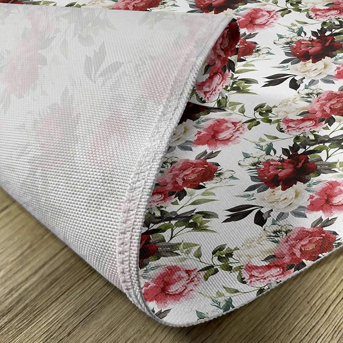 Ambesonne Shabby Flora Place Mats Set of 4, Country Style Floral Flower Roses Watercolor Image Art, Washable Fabric Placemats for Dining Table, Standard Size, Coral Maroon