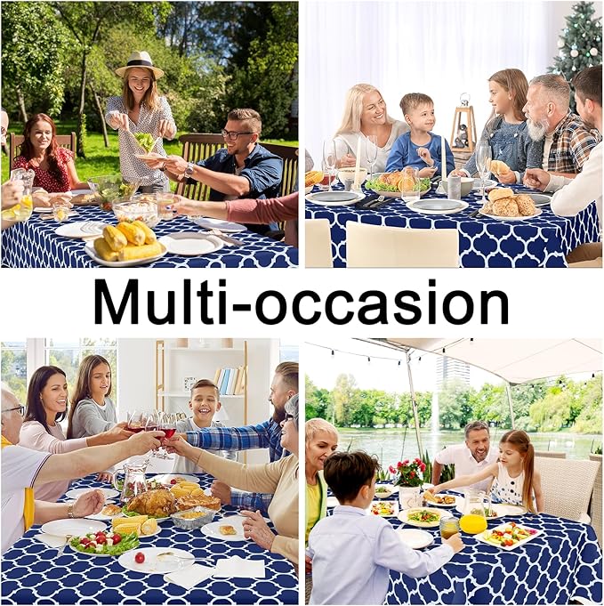 Smiry Rectangle Table Cloth, Wipeable Spillproof Plastic Tablecloths for Dining, Waterproof Vinyl Tablecloth with Flannel Backing for Rectangle Tables, Camping, Outdoor and Indoor (70"x90", Navy)