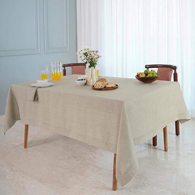 D'Moksha Homes Natural Linen Tablecloth 60 x 144 Inch - 100% Pure Linen Table Cloth for Rectangle Tables - Machine Washable Tablecloth for Valentines, Spring, Easter