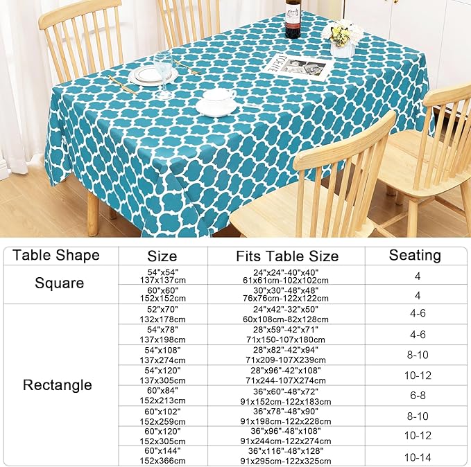 Smiry Rectangle Table Cloth, Waterproof Vinyl Tablecloth with Flannel Backing for Rectangle Tables, Wipeable Spillproof Plastic Tablecloths for Dining, Camping, Indoor and Outdoor (54"x108", Teal)