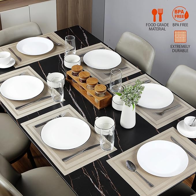 Placemats Set of 8,Washable,Heat and Stain Resistant Indoor/Outdoor Place mats,Vinyl Woven Non Slip Table Mats for Restaurant Table Protection,PVC Placemats(Beige,8PCS)
