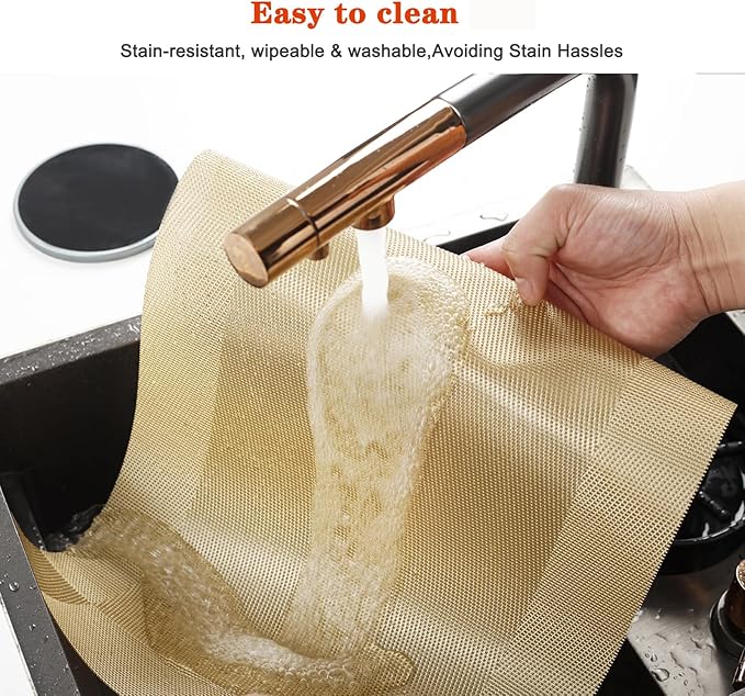 Placemats Set of 4,Washable,Heat and Stain Resistant Indoor/Outdoor Place mats,Vinyl Woven Non Slip Table Mats for Restaurant Table Protection,PVC Placemats(Gold 4PCS)