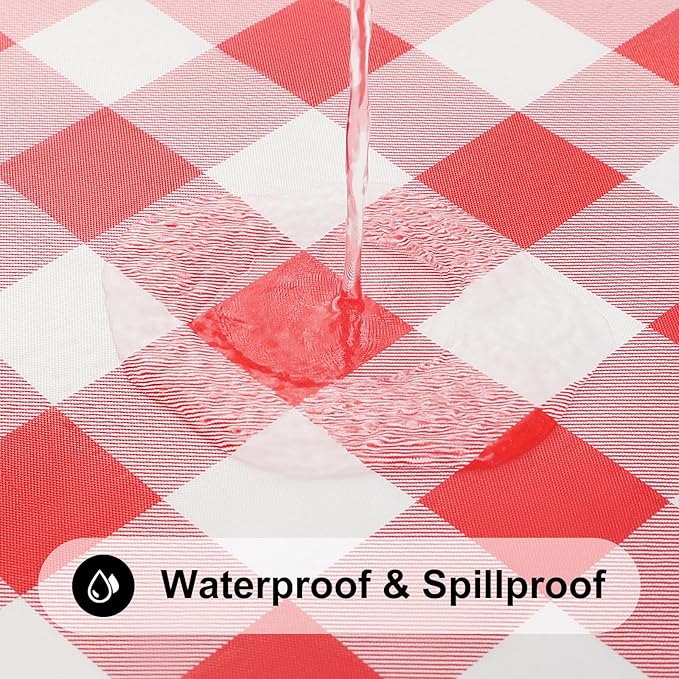 Smiry Square Picnic Table Cloth, Elastic Waterproof Fitted Vinyl Tablecloths, Flannel Backed Buffalo Plaid Table Covers for Dining, Camping, Outdoor (White and Red, 36" x 36")