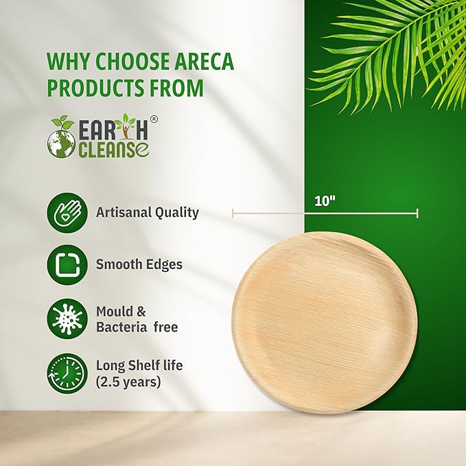 Compostable Palm Leaf Plates 10 Inch Round (200 Pack) | Disposable Biodegradable Plates Like Bamboo & Wooden | Microwave & Oven Safe | Eco-Friendly Dinnerware for Parties & Events