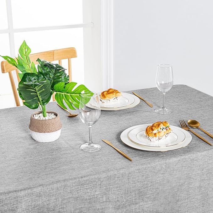 Hiasan 2 Pack Faux Linen Square Tablecloth - Wrinkle and Stain Resistant Washable Table Cloth for Kitchen Dining Room Holiday Table Cover for Party Dinner, Light Grey, 70 x 70 Inch