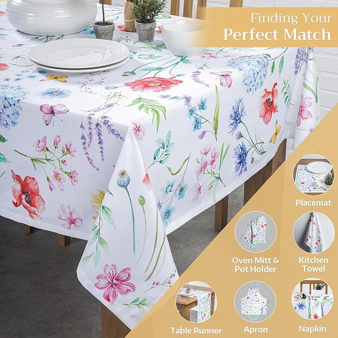 Maison d' Hermine Table Cloth Square Table 100% Cotton 54 x 54 Inches Tablecloth Reusable Decorative for Dining Room Farmhouse Home Valentines Day Decorations Spring Summer - Just Floral